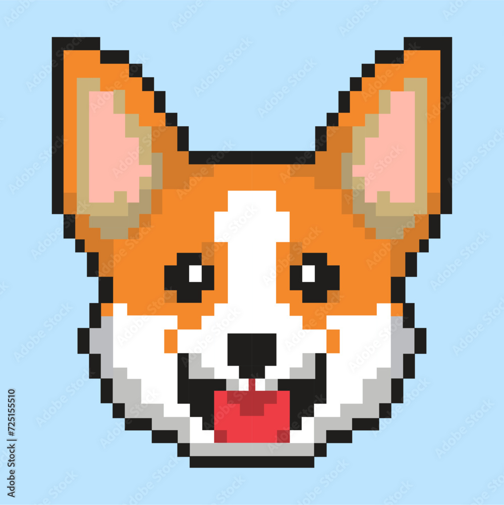 Fototapeta premium A cute pixel corgi dog head.