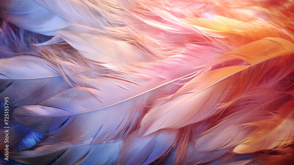 Pastel colored background of feathers close up