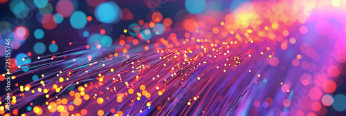 Technology background, close up image of technology shiny fiber optics pattern data transfer photo