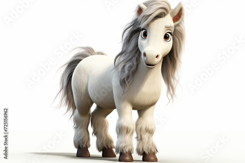 Gypsy Vanner horse on a white background. Adorable 3D cartoon animal portrait.