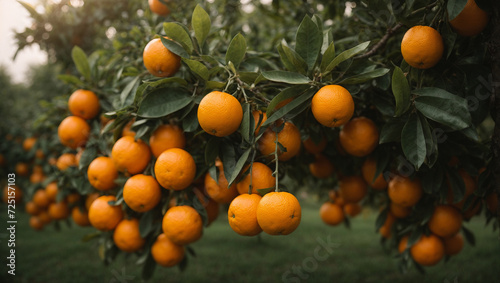 Farm Fresh Citrus: Ripe Oranges Glistening on Orchard Trees