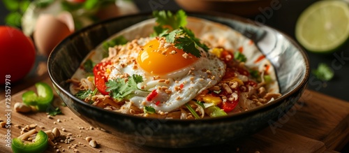 Pad thai wrap with egg on table