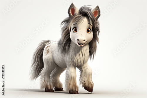 Gypsy Vanner horse on a white background. Adorable 3D cartoon animal portrait.