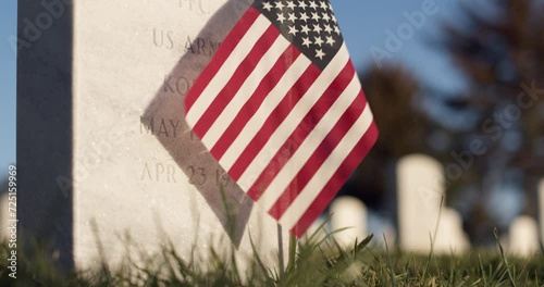 Military National Cemetery & Tombstones, American Flag, Sunset Golden Hour