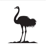 A simple logo of an ostrich, 2D flat vector style.