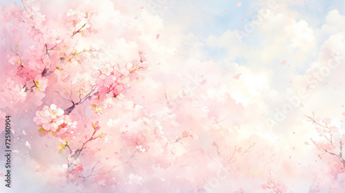 美しい満開の桜の水彩イラスト背景