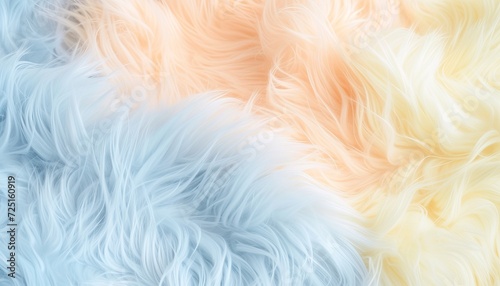 A wallpaper design showcasing the gentle and fluffy nature of cat fur in pastel tones. The fur has a soft and velvety texture, with colors like baby blue, peach, and pale yellow