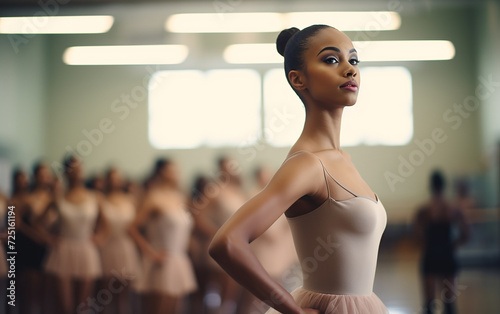 Young black woman ballerina in dance studio - ballet and dancer concept photo