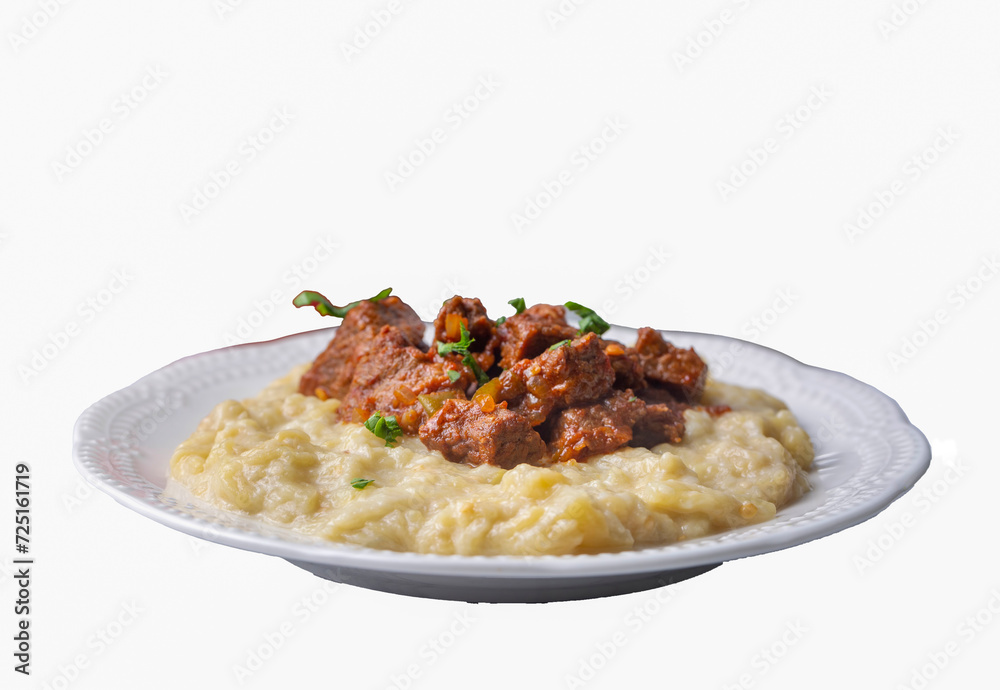 Turkish Food Hunkar Begendi made with Eggplant and Meat. Turkish Food Hunkar Begendi made with Eggplant and Meat.