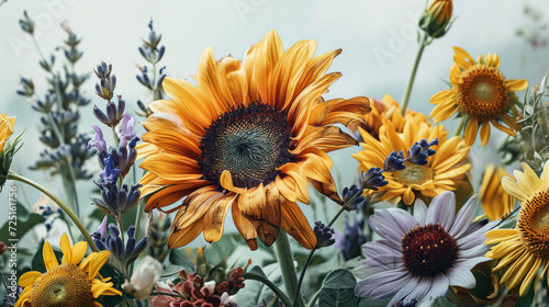 Wallpaper Mural Pretty Colorful Flowers Isolated on Light Background. Torontodigital.ca