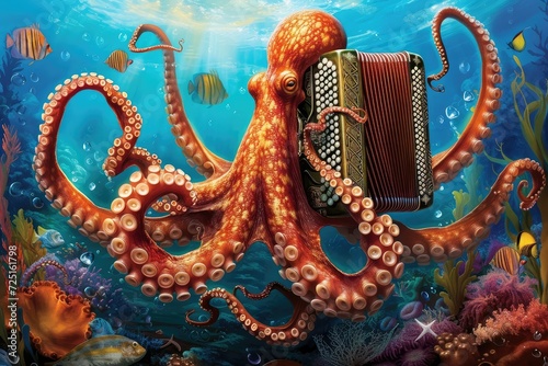 Accordion-Playing Octopus Sea Shanty Wallpaper for Music and Ocean Lovers © Eddy Drmwn