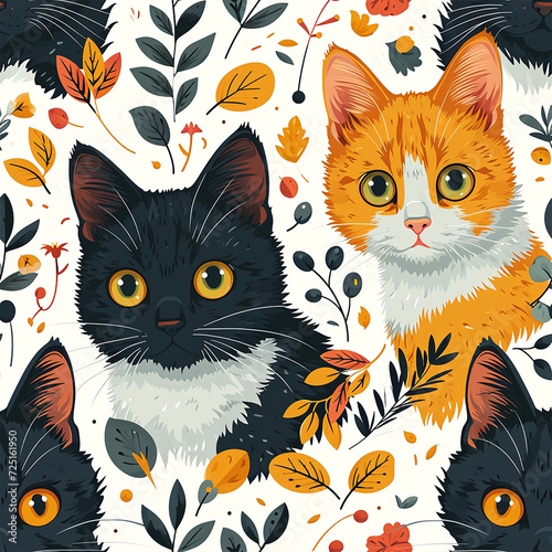 seamless pattern with cats. Tile for a texture with domestic feline animals