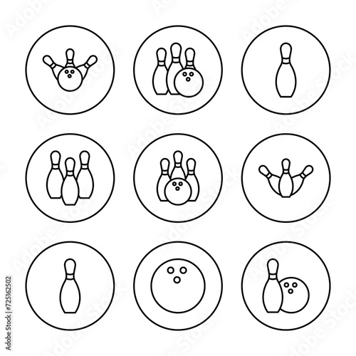 Bowling icon set vector. bowling ball and pin sign and symbol.