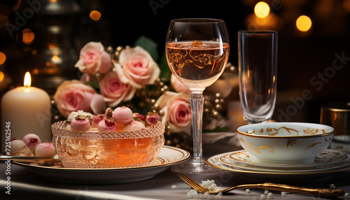Gourmet dessert on elegant table, celebration of luxury and elegance generated by AI © Stockgiu