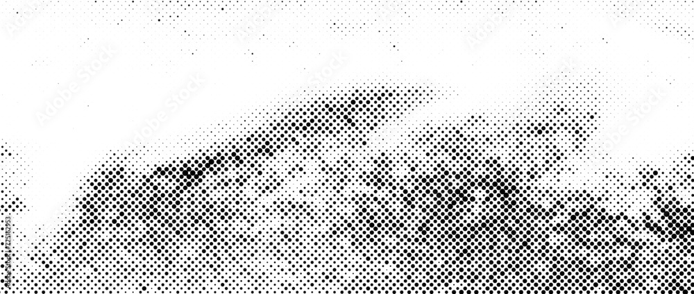 Fototapeta premium Halftone noise texture. Grunge dirty speckles, spots, dots background. Black and white grit sand grain wallpaper. Retro pixel comic textured backdrop. Vector gritty cartoon pop art halftone overlay