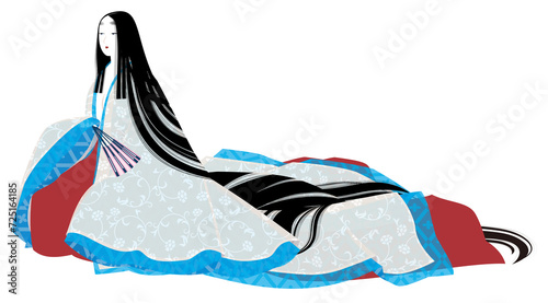 平安時代風の袿姿の女性のイメージイラスト