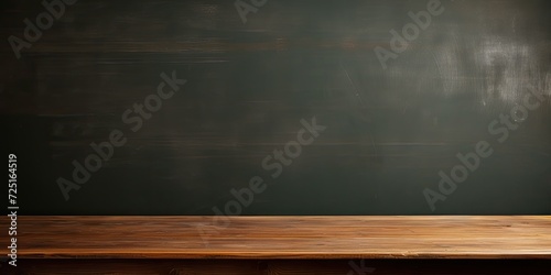 Wooden table against blackboard.