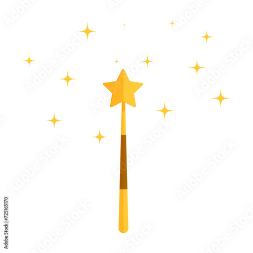 Flat yellow star magic wand cartoon with sparkle illustration vector