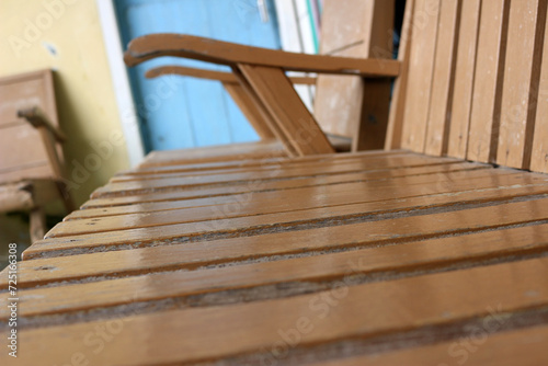 Close up view of vintage wooden chairs