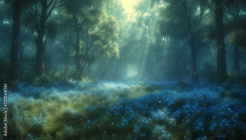 A serene pathway through a misty forest glade, illuminated by morning light, creating a magical atmosphere. A serene pathway through a misty forest glade, illuminated by morning light, creating a magical atmosphere.