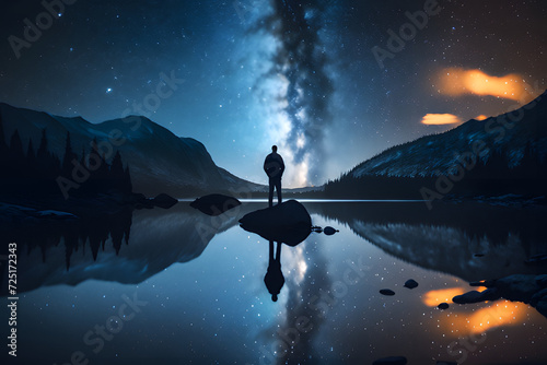 man watching the stars at night, vast sky, generative ai	
