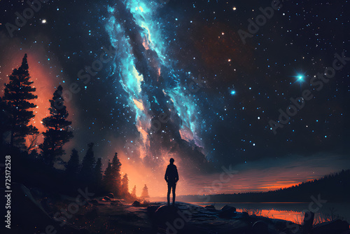man watching the stars at night  vast sky  generative ai  