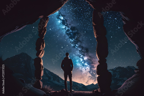 man watching the stars at night, vast sky, generative ai	
