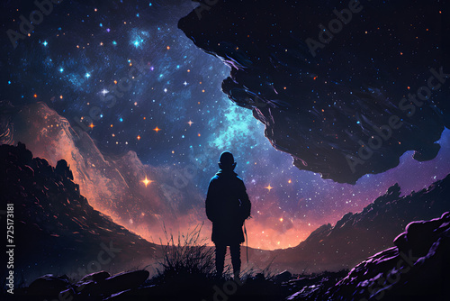 man watching the stars at night, vast sky, generative ai 