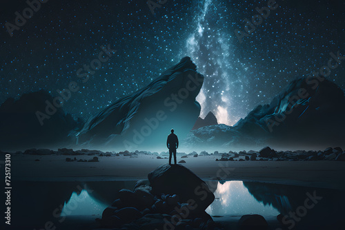 man watching the stars at night, vast sky, generative ai	
