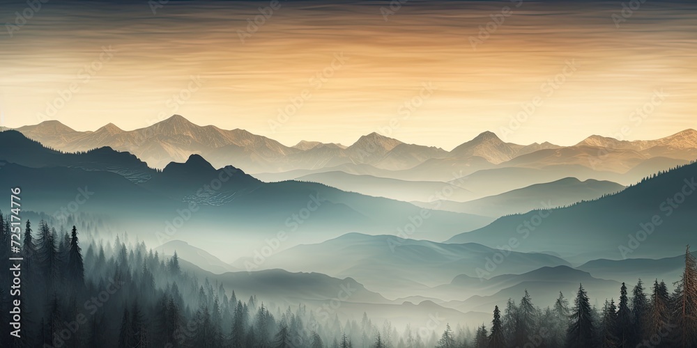 Obraz premium Bare wood and stunning misty mountain scenery.