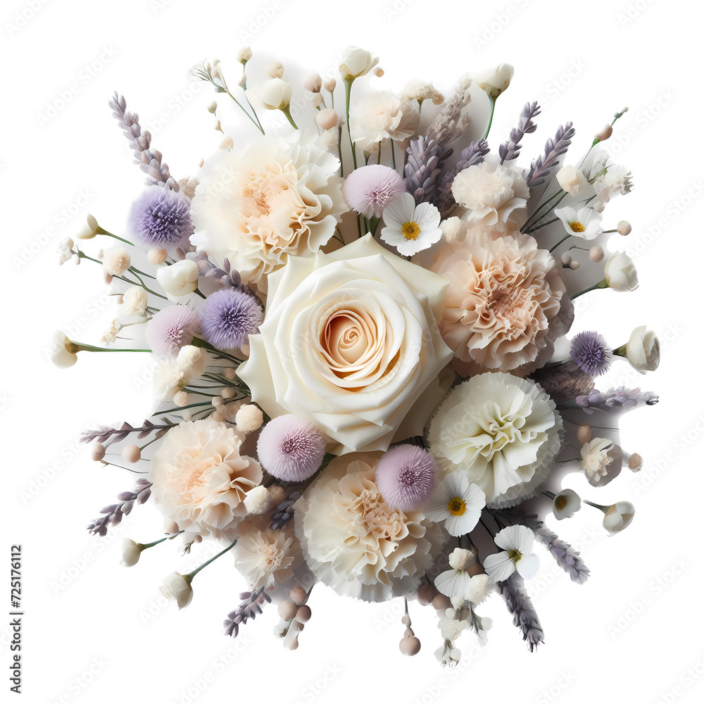 bouquet of cream roses and carnations, transparent background