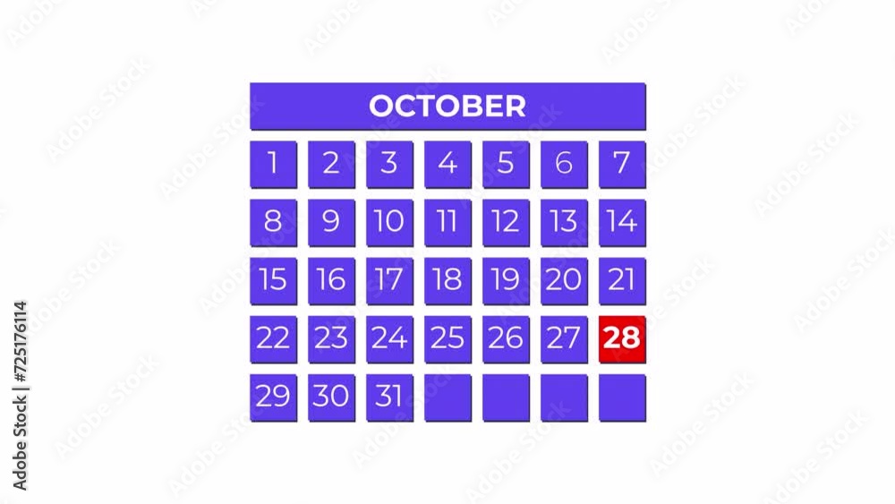 28th October calendar icon animation. Alpha matte with transparent background 4K resolution. 28th October calendar icon animation. Alpha matte with transparent background 4K resolution.