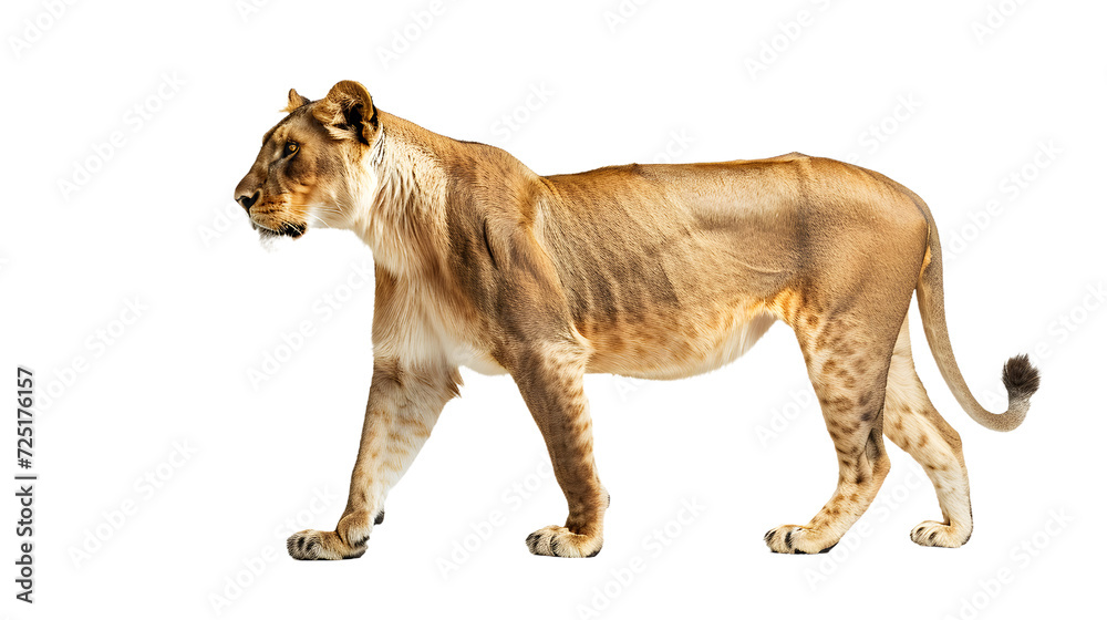Majestic Lion Walking Against a White Background
