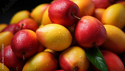 Fresh, ripe fruit apple, tomato, grape Healthy, organic snack generated by AI © Stockgiu