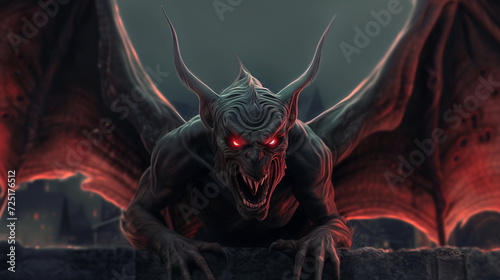 Gargoyle Evil Watchman Statue Glowing Red Eyes Gothic Stone