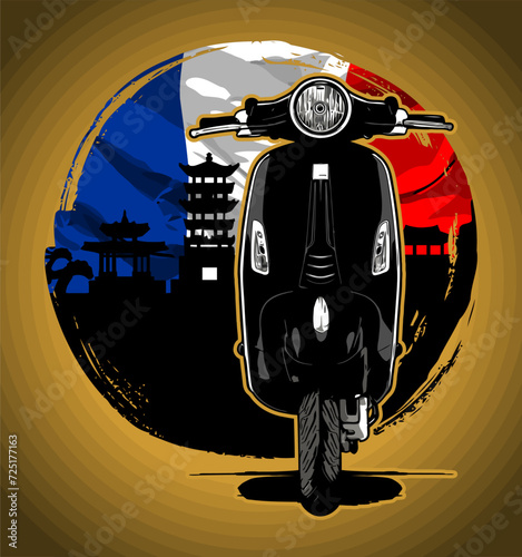 scooter silhouette vector with french flag background