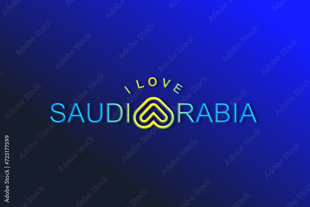 Vector is the word "I LOVE SAUDI ARABIA". Rounded, outline and elegant. - obrazy, fototapety, plakaty 