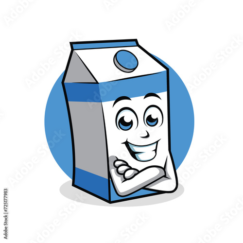 Milk Box Cartoon Character cross arm vector illustration - Happy cute Milk Box cartoon mascot