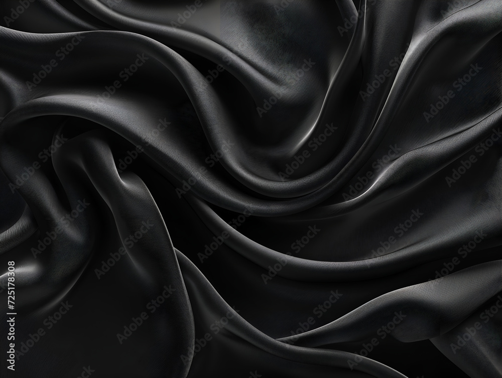 Fototapeta premium Black satin fabric, red cloth for the background, texture flowing on wide background