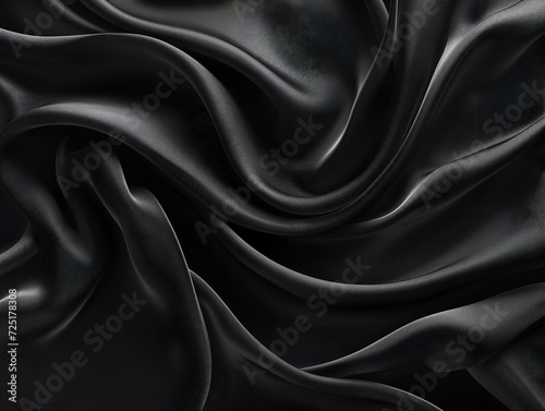Black satin fabric, red cloth for the background, texture flowing on wide background