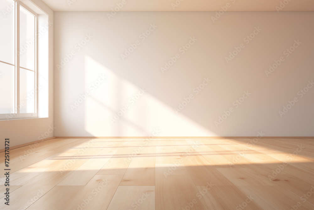 Empty light room interior with wood floor and shadow Empty light room interior with wood floor and shadow