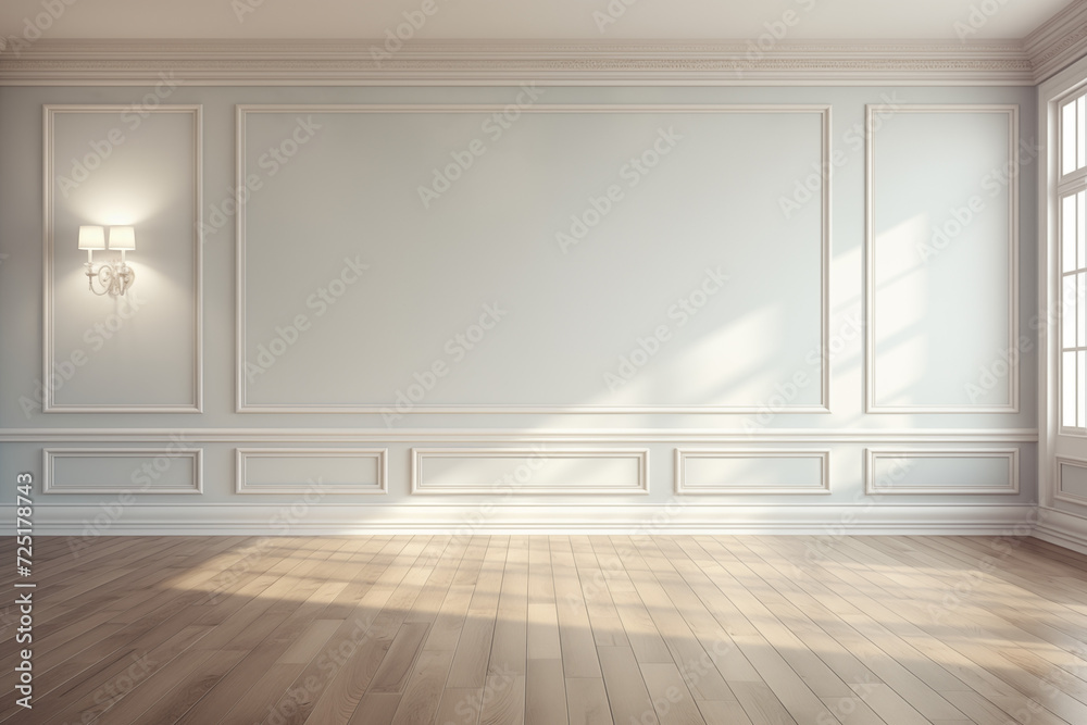 Fototapeta premium Empty light room interior with crown molding