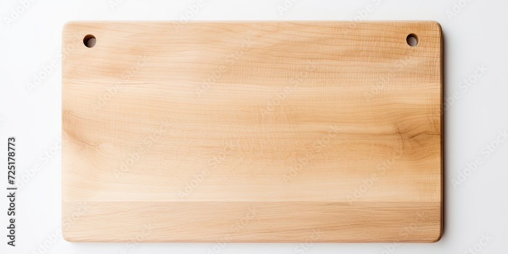 White background, flat lay view of wooden cutting board.