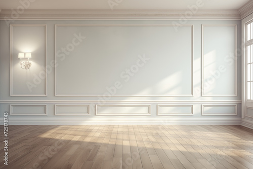 Empty light room interior with crown molding