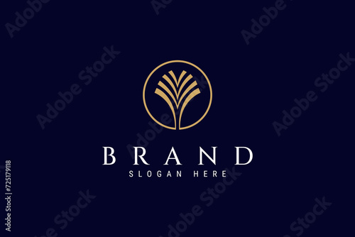 Elegant Palm icon vector logo design in circle frame in luxury gold color