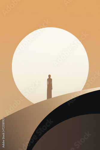 abstract female silhouette in the desert sky sun