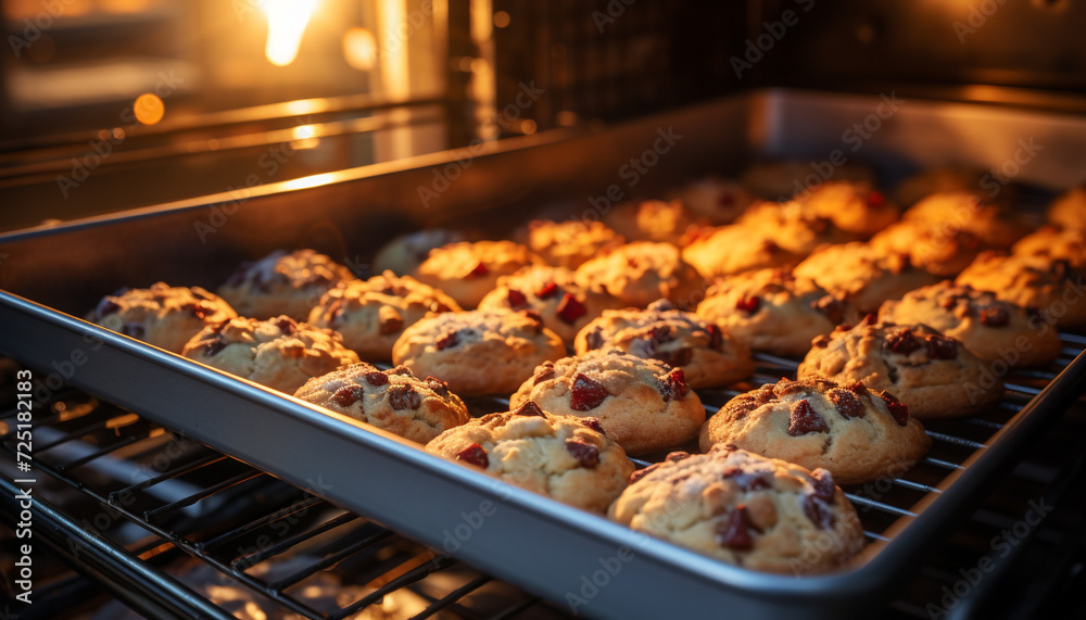 Freshly baked homemade cookies on a cooling rack generated by AI