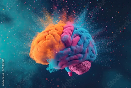 Illustration of a human brain with colorful and imaginative design elements. Representing creativity, innovation, imagination, and ideation for artistic and knowledge photo