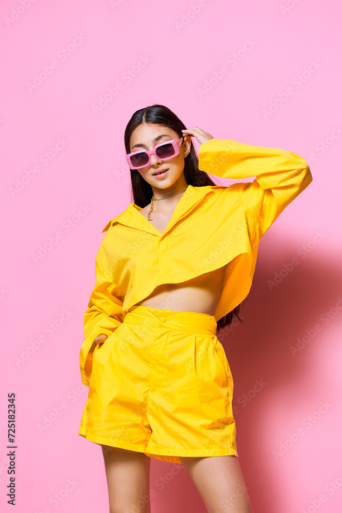 woman attractive girl romance sunglasses fashion yellow trendy lifestyle beautiful young