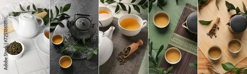 Panel kuchenny z motywem Set of Asian green tea on table